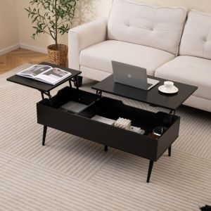 Costway - Table Basse Relevable avec 2 Compartiments de Rangement Dissimulés, Pieds en Métal pour Salon, Bureau, 111 x 48 x 40-53,5 cm, Noir