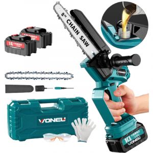 Mini tron&ccedil;onneuse &agrave; batterie 21V &ndash; Elagueuse batterie compacte, tron&ccedil;onneuse &eacute;lagueuse &eacute;lectrique pour jardin & DIY (2 batteries, 1 chargeur)