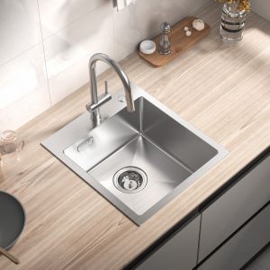 Cecipa Max - cecipa Evier Cuisine 1 Bac 40 x 45 x 19CM - Évier Inox Brossé 1 Cuve avec Siphon et Trop-Plein - Évier de Cuisine Montage à encastrer ou
