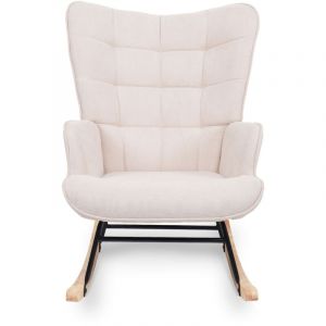 Sicaan - Fauteuil à bascule scandinave luna tissu beige avec surpiqûres