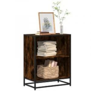 Petite &eacute;tag&egrave;re biblioth&egrave;que 2 niveaux Kalvani - Bois et metal noir 60 cm-Marron fum&eacute;-Largeur 60 cm