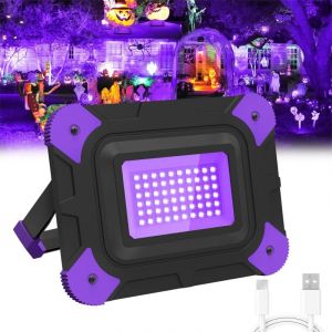 Lumi&egrave;re Noire UV, 6000mAh Projecteur LED Rechargeable, Lumi&egrave;re Noire Ultraviolet avec Support Rotatif 180&deg;，400-405NM Projecteur UV pour Halloween