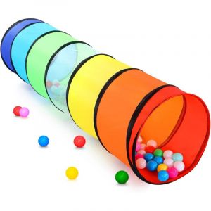 Tunnel jeu enfant 180 cm, c&ocirc;t&eacute;s maille, parcours motricit&eacute; b&eacute;b&eacute;, pop-up pliable, arc-en-ciel.