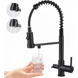 Robinet de Cuisine 3 Voies Rotatif &agrave; 360&deg; Mitigeur Robinet Extractible de &Eacute;vier Cuisine 3 en 1 Haute Pression Noir