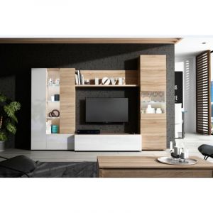 Abitare - Mur tv 260 cm blanc brillant et chêne clair – Ostende
