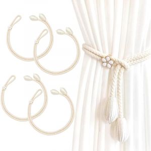4pcs Embrasses de Rideaux, Embrasse pour Rideaux Grandes Perles, Embrasse Rideau Coton Faite &agrave; la Main, Embrasses &agrave; Rideaux, Cravates de Rideau,