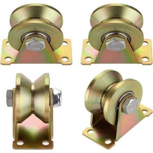 4 Pcs poulie de levage,Poulie Simple pour de Levage Mouflage,Rail Roulette Portail Coulissan,Roulette &agrave; rainure en V,Pour cordes cordes en acier etc