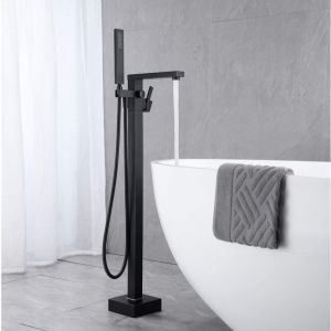 Forehill - Robinet De Baignoire Avec Douchette Cascade Baignoire Robinet Mitigeur Au Sol Autoportant Melangeur Baignoire Îlot Sur Pied Avec Poignée
