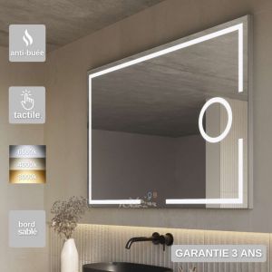 Ledimex - Miroir Salle de Bain malta - 100x80cm - t° Led Variable - Tactiles On/Off & Anti-Buée & Zone Grossissant X5
