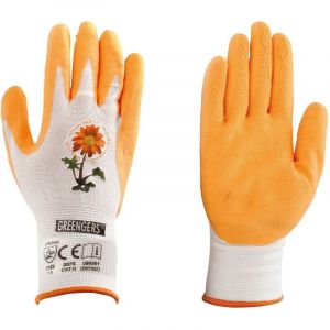 Greengers - gants de travail, jardinage - gants jardinage en nylon enduits de latex orange - d&eacute;co blanc orange - taille T8 - u