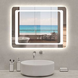 Acezanble - Miroir lumineux 120 x 70cm anti-buée +dimmable + mémoire, miroir de salle de bain avec 2 Interrupteurs Tactiles