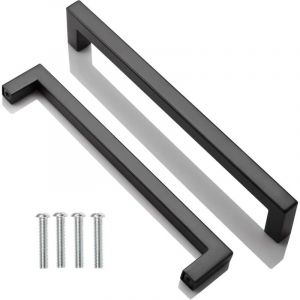 2pcs Poignee de Meuble Cuisine Noir, Acier Inox Poign&eacute;es Meubles Carr&eacute;e Entraxe 192 mm, pour Commode Salle de Bain, Tiroirs, Armoires, Placard, avec