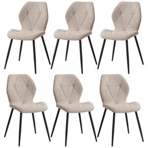 Wokaka Lot de 6 chaises - chaise de salle &agrave; manger vintage en forme de diamant - chaise en lin - pieds en m&eacute;tal(beige)