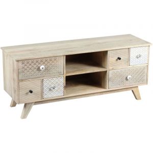 M&s - Meuble tv 6 tiroirs 130x40x55 cm en manguier naturel blanchi - keen