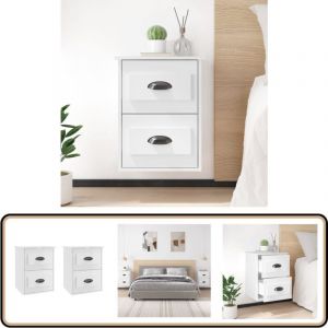 Tables de chevet murales 2 pcs blanc brillant 41,5x36x53 cm - Table De Chevet Murale - Meuble De Chevet Mural - Table De Chevet Flottante - Étagère