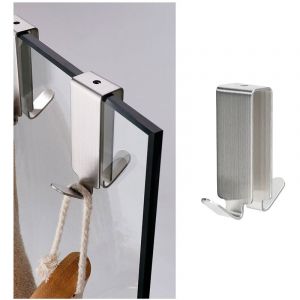 Ahlsen 2 pcs Crochet double en inox à vitre, Crochet double pour paroi de douche, Acier inoxydable，argent
