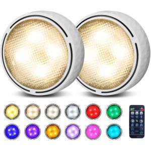 Veilleuse &agrave; pile, RGBW Lampe LED sans fil, Lampe Spot LED, Lampe d'armoire pour pour Penderie/Placard &Eacute;tag&egrave;re/Entr&eacute;e/Cuisine/Passage [Lot de 2 Blanc]