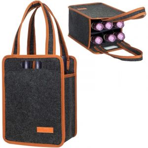 Porte-bouteilles avec 6 compartiments, sac en feutre, sac de transport, sac de vin, sac &agrave; bi&egrave;re, sac &agrave; boissons, panier &agrave; bouteilles pour camping,
