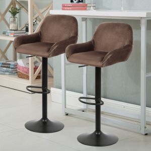Lot de 2 Tabouret de Bar,en velours,Reglable en Hauteur et Pivotant,avec Dossier et Accoudoirs, marron