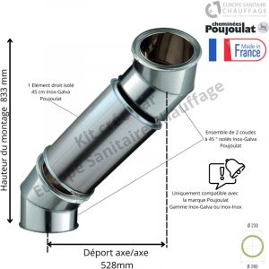 Poujoulat - Kit 2 coudes &agrave; 45 degr&eacute;s + 45 cm Inox-Galva Diam&egrave;tre 230