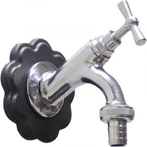 Fonderia Bongiovanni - Robinet en laiton mod.303 avec marguerite en fonte pour fontaine murale de jardin à la maison choisir la finition: chrome