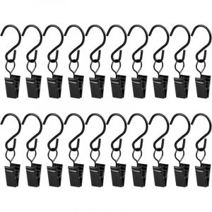20 Pi&egrave;ces Pince Rideaux, Pinces Rideaux, Pinces Metal Rideau, Petits Rideaux Clips Crochets, Rideaux de Douche Clip Crochets, Clips de Rideau, Noir