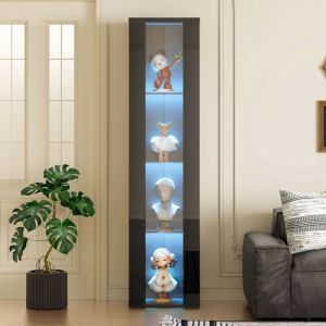 Vitrine 40x29x170 cm, Vitrine en verre , Vitrine collection, avec éclairage led à changement de couleur, cloison en verre, panneau acrylique, vitrine
