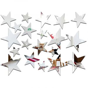 20 pcs argent Star Forme Miroir Autocollants 3D Acrylique &Eacute;toiles Miroir D&eacute;calques BRICOLAGE D&eacute;coration de La Maison Papier Peint
