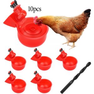 Abreuvoir Poules,DIY 10 pcs Abreuvoir Automatique Kit,Abreuvoir Volaille Automatique avec scie à Trou de pour Tasses pour Poussins Cailles Canards