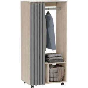 Armoire penderie armoire de rangement mobile avec rideau, tringle de suspension, 60 x 40 x 128 cm, effet bois naturel