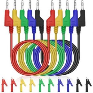 Lot de 5 cordons de mesure pour multim&egrave;tre 4 mm, c&acirc;bles de test multicolores avec fiches bananes, 10 pinces crocodiles isol&eacute;es &ndash; pour appareils