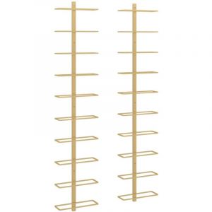 D&eacute;coshop26 - Set de 2 casiers range bouteilles &eacute;tag&egrave;re de rangement vin mural pour 10 bouteilles en m&eacute;tal dor&eacute; DEC024369