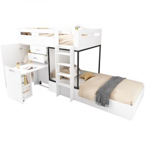 Lit Superpos&eacute; Enfant Multifonction 90x200 Avec Bureau Escamotable Et Rangements