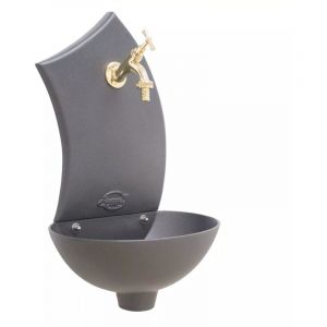 Fonderia Bongiovanni - Fontaine murale mod&egrave;le Pinta pour jardin potager avec or sans robinet au choix : avec robinet ent laiton poli