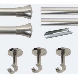 Boulet - Kit de tringle &agrave; rideaux Nickel Mat 300cm Diam.20mm Embout Pommeau - Fixation Plafond