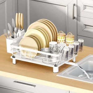 Egouttoir Vaisselle sur Evier &Eacute;gouttoir &agrave; Vaisselle Blanc Egouttoir Vaisselle en Metal Dish Rack avec Plateau Dish Drainer avec Porte Couverts et