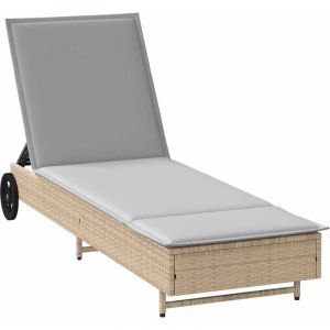 Vidaxl - Chaise longue avec roues et coussin beige résine tressée