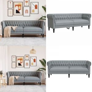 Vidaxl - Canapé Chesterfield 3 places gris clair tissu - Canapé Chesterfield - Canapé Trois Places - Canapé Gris Clair - Canapé Design - Meuble Salon