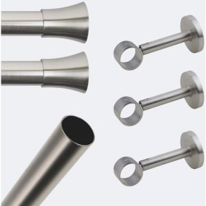Boulet - Kit de tringle &agrave; rideaux Nickel Mat 250cm Diam.28mm Embout Pommeau - Fixation Mur