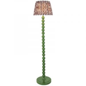 Endon Higgledy Lampadaire vert Cotswold brillant avec abat-jour en tissu ikat gris perle 35 cm E27