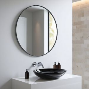 SANILAND Miroir rond avec contour en aluminium noir mat diamètre 50 cm design minimaliste