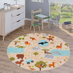 Paco Home - Tapis Enfant Tapis Rond Chambre Enfant Tapis De Jeux Tapis Enfant Route Moderne 200 cm rond, Multicolore 2