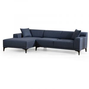 Canap&eacute; d'angle &agrave; gauche moderne en tissu bleu avec 2 coussin Tivano 250 cm