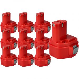 Vhbw - 10x Batterie compatible avec Makita 6319D, 6317DWFE, 6317D, 6317DWDE, 6317DWAE, 6317DWDRE, 6317DWFE3 outil &eacute;lectrique (3000 mAh, NiMH, 12 v)