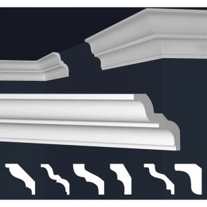 Moulures en stuc XPS 2m &ndash; Dimensions 60x65mm &ndash; Finition blanche &ndash; Pour transitions mur-plafond &ndash; Lot de 1 bande &ndash; Marbet Design