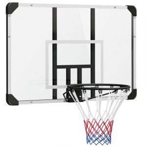 Panier de basket mural acier robuste avec panneau & filet - 113 x 61 x 73 cm - Noir pour usage ext&eacute;rieur