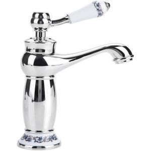 Gotrays - Rétro Mitigeur Robinet de Lavabo Laiton Céramique Évier Robinet Bleu Et Blanc en Porcelaine à Long Cou Vintage Floral avec l'entrée Robinet