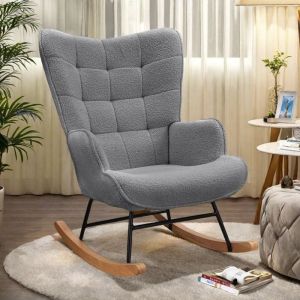Chaise à bascule, fauteuil, chaise de loisirs avec coussin en bois, convient pour salon, chambre, balcon, moderne, cadre en acier, chaise pivotante,