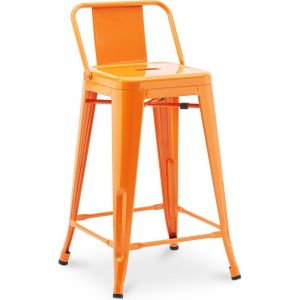 Tabouret de bar avec dossier - Design industriel - 60cm - Nouvelle édition - Stylix Orange