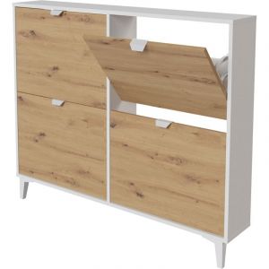 Meuble &agrave; chaussures, commode &agrave; chaussures coloris blanc, ch&ecirc;ne - Hauteur 97 x Longueur 116 x profondeur 20 cm